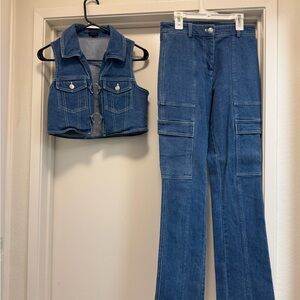 Blue Denim Vest and Pants Set
